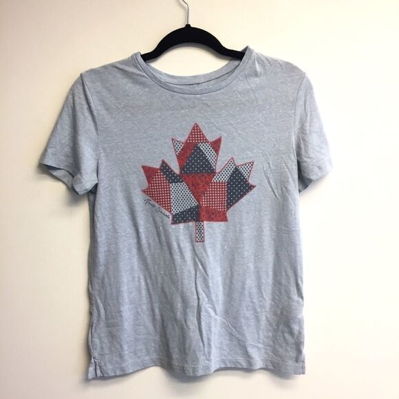 ROOTS Canada Short Sleeve T-Shirt Patchwork Maple Leaf Blue S - Picture 2 of 7